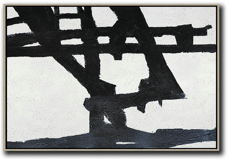 Hand Painted Original Art,Hand Painted Oversized Horizontal Minimal Art On Canvas, Black And White Minimalist Painting - Acrylic Painting Large Wall Art